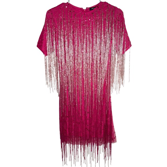 Nasty Gal Dresses & Skirts - Nasty Gal Beaded Fringe Mini Dress Womens Sz 0 Pink Sequin Party Cocktail